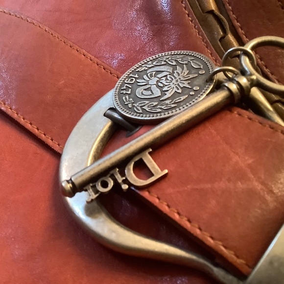 Christian Dior Gaucho Saddle Bag Leather Silver Coin Charm One Shoulder - Picture 11 of 14